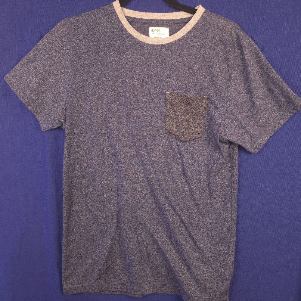 ALPHA BETA Men's Heather Blue Pocket T-Shirt Crew Neck Short Sleeve Size M
